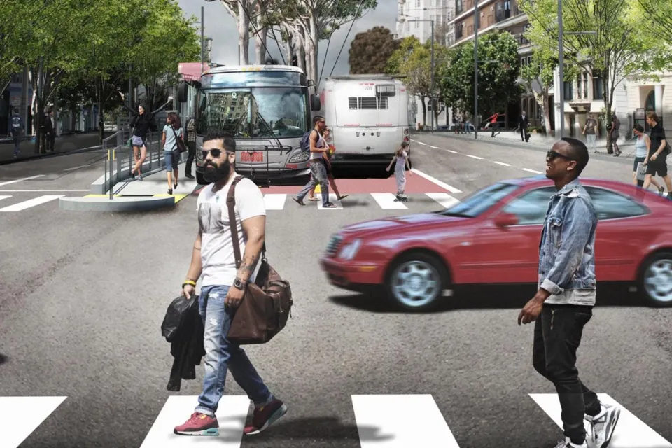 Rendering of Van Ness Avenue with Bus Rapid Transit
